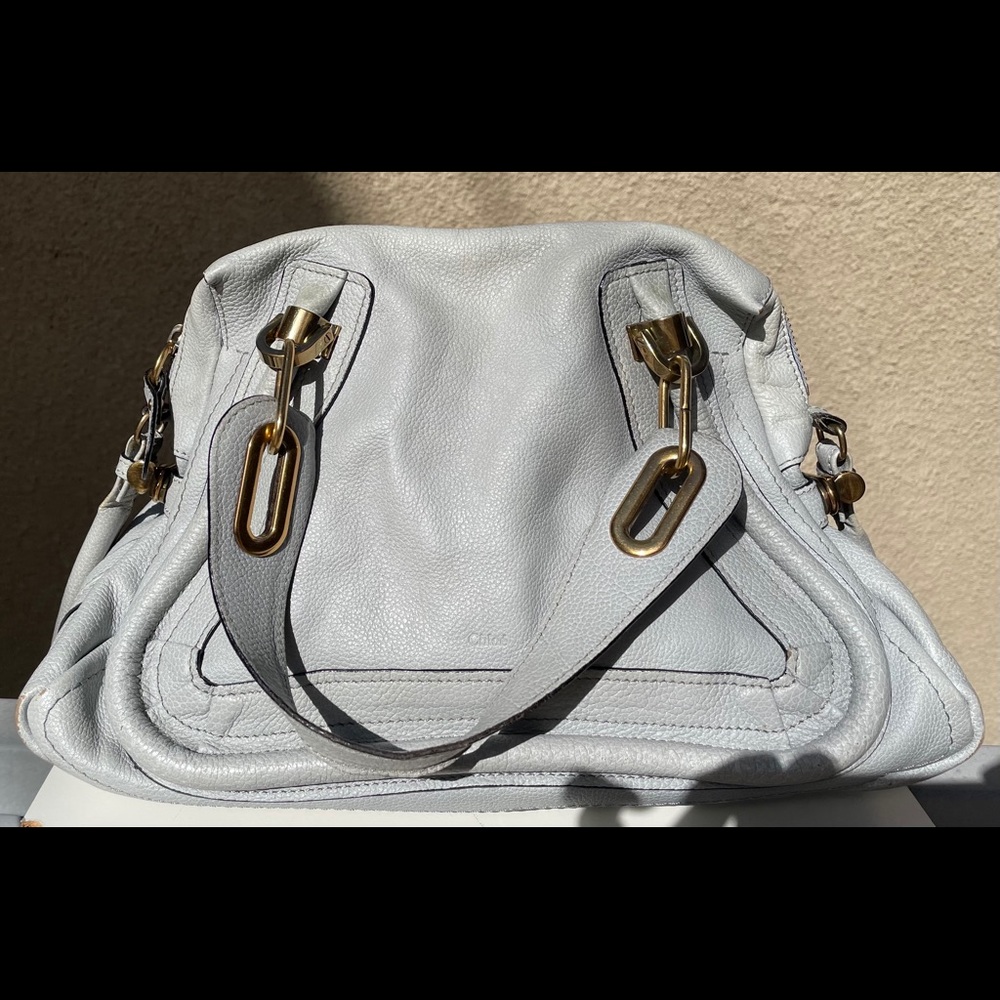 Chloe Light Gray Leather Satchel with Gold Hardware - Picture 8 of 10